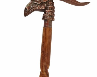 Dragon Handle Walking Stick, Rope Carved Wood, Vintage Finish
