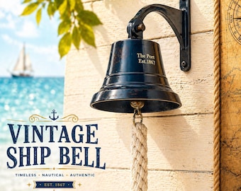 Handmade Vintage Ship Bell 6 Inch – Nautical Wall Mount Bell with Rope Pull | Coastal Marine Decor, Outdoor Hanging Bell.