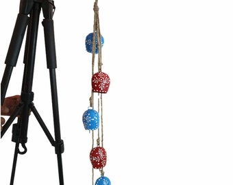 6Pcs Cow Bell Long Jhallar in Red+Blue For Authentic Aecoration, Cristmas, New Year Celebration, Festival Special, Antique Look