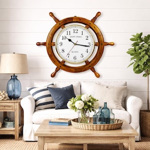 Black Pirate Ship Wheel Clock | Nautical Wall Art With Brass