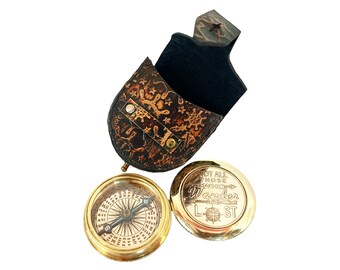 Vintage Brass Poem Compass with Leather Case