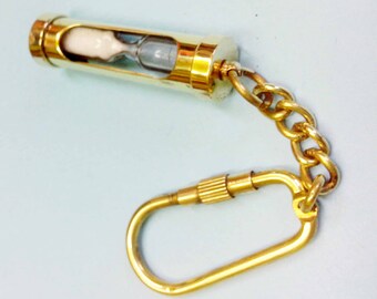 Vintage Brass Sand Timer Keychain, Shiny Finish