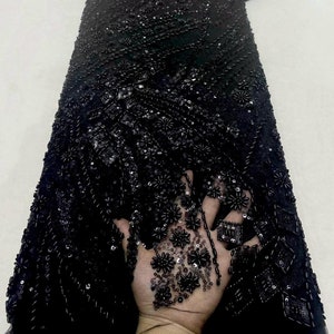 Black beaded floral lace fabric,sequined tulle fabric,fashion beaded lace,dress fabric,clothing fabric,sequined lace mesh fabric 1 yard