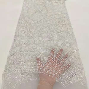 White Heavy Beaded Floral Lace,Sequin Beaded Tulle,Mesh,For Gowns, Tutu Dress,Prom Dress,Party Clothing,Clothing Fabrics 1 yard