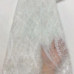 White Heavy Beaded Lace Fabric,Beaded Sequined Mesh Fabric,Tulle Fabric,For Bridals,Weddings,Prom Dress,Beaded Fabric By Yard