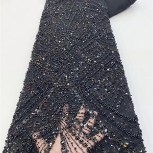 Black Beaded Fabric,Luxurious French Lace Bridal Tulle Lace Fabrics, Sequin Mesh,Dress Fabric,Mesh,Tulle Fabric