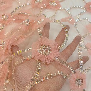 Soft lace floral fabric, sequined floral fabric, lace mesh, wedding evening dress lace fabric by yard