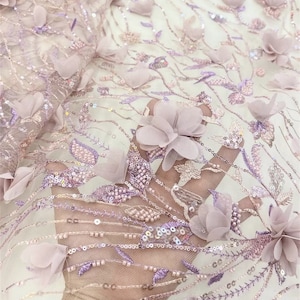 Exquisite embroidery sequined fabric,3D embroidery floral lace fabric, bridal evening dress fabric1 yard