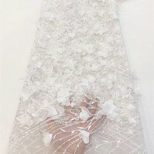 3D Flower Leaves beaded Sequin Lace Fabric,Bridal Wedding Dress Fabric,Party Dress Fabric By Yard
