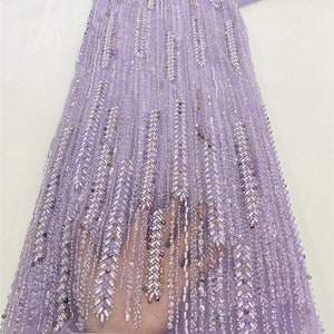 Purple heavy beaded lace fabric, sequined beaded fabric, DIY clothing fabric, dress fabric, tulle fabric, lace mesh