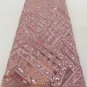 Pink sequin lace fabric, tulle fabric, sequin fabric suitable for dress, tutu, prom dress, party 1 yard