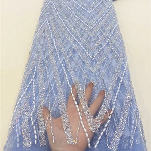 Heavy beaded sequin lace fabric, pearl tulle fabric, dress fabric, dress fabric, lace mesh, fabric