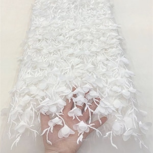 White 3D floral lace fabric,tulle fabric for DIY dress, prom dress,flower girl dress or wedding decoration,lace fabric sold by the yard