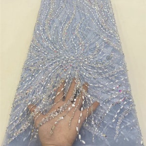 Pearl sequin tulle fabric, beaded tulle fabric, for party dress, clothing design fabric, lace mesh