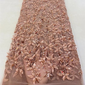 Heavy beaded tulle fabric, leaf flower embroidered tulle fabric, dress fabric, mesh fabric 1 yard