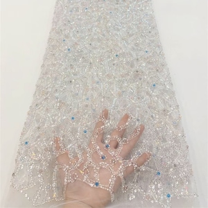 Heavy beaded lace fabric, sequined mesh fabric, fashion fabric, bridal dress fabric, clothing fabric, dress fabric, lace mesh 1 yard