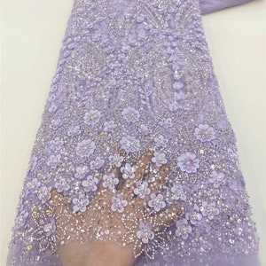 Rose red 3D sequined floral lace fabric, beaded tulle fabric, suitable for bridal gowns and couture, lace mesh, lace fabric