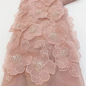 Pink 3D floral tulle fabric,sequin beaded fabric for DIY dress,prom dress,flower girl dress or wedding decoration, tulle fabric,lace mesh