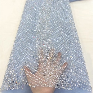 New Blue Beaded Fabric,Glitter Sequin Fabric,Bridal Fabric,Apparel Fabric,Lace Mesh,Pearl Lace Mesh