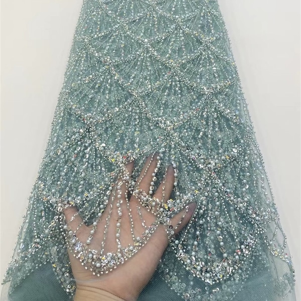 Sequin Beaded Lace Fabric, Sequin Tulle Mesh,Shell Mermaid Bead Lace,Dress Fabric，Lace Mesh 1 Yard