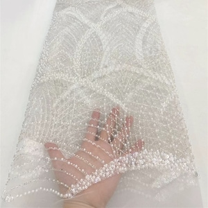 White pearl tulle fabric,sequined lace fabric,pearl sequined tulle fabric,wedding dress fabric,dress fabric ,lace mesh 1 yard