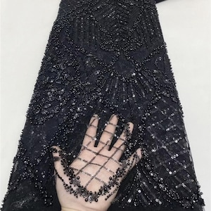 Black sequin floral lace fabric,floral sequin beaded fabric,for wedding dress,evening dress,sequin lace bridal lace dress tulle fabric