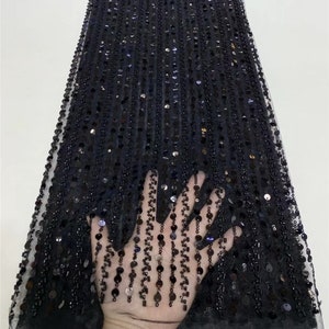 Black sequin lace fabric,sequin beaded tulle fabric,DIY dress tulle fabric,wedding evening dress tulle,lace mesh sold by the yard