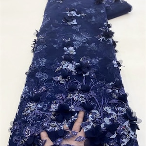 White tulle 3d flower fabric, sequin mesh fabric, DIY wedding bridal evening dress sold by the yard image 8