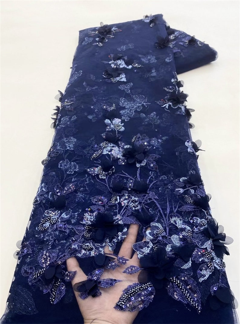 White tulle 3d flower fabric, sequin mesh fabric, DIY wedding bridal evening dress sold by the yard image 8