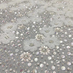 Glitzer Pailletten-Tüllstoff, geblümter Pailletten-Spitzenstoff, für Hochzeitskleid, Abendkleid, Pailletten-Spitzen-Brautspitzenkleid, Spitzen-Mesh