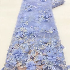 White tulle 3d flower fabric, sequin mesh fabric, DIY wedding bridal evening dress sold by the yard image 3