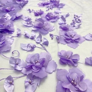 White floral tulle fabric, pearl floral lace fabric, suitable for dresses, bridal veil fabric, lace mesh image 3