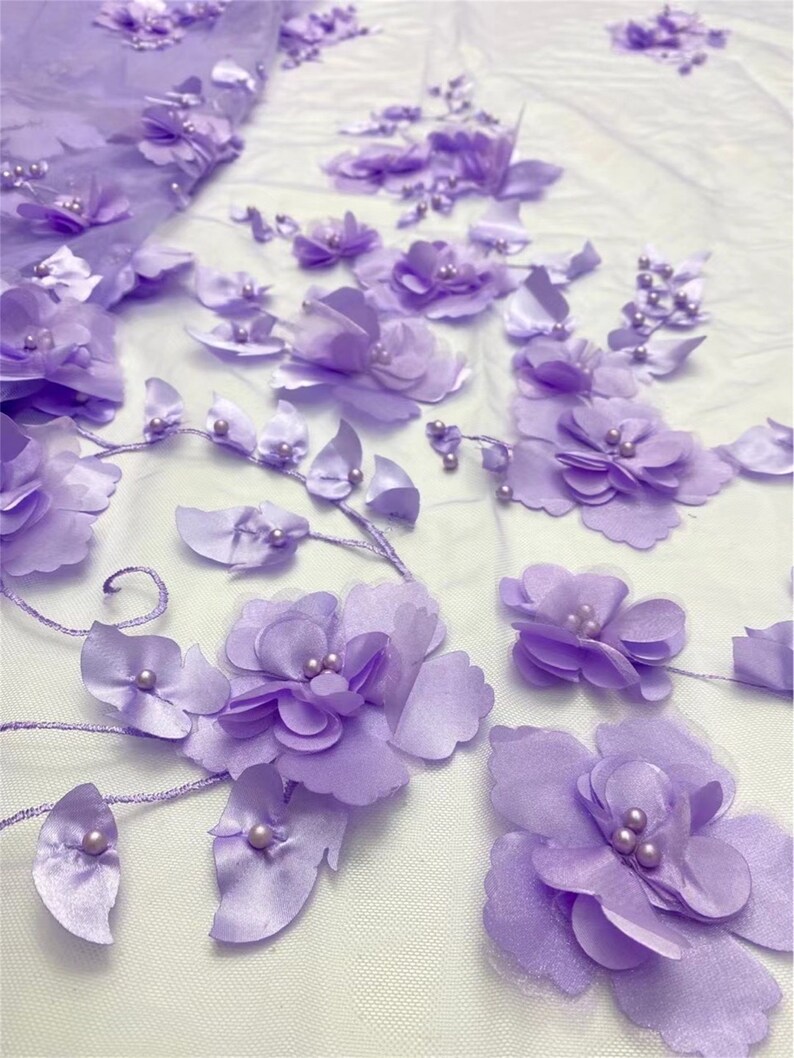 White floral tulle fabric, pearl floral lace fabric, suitable for dresses, bridal veil fabric, lace mesh image 3