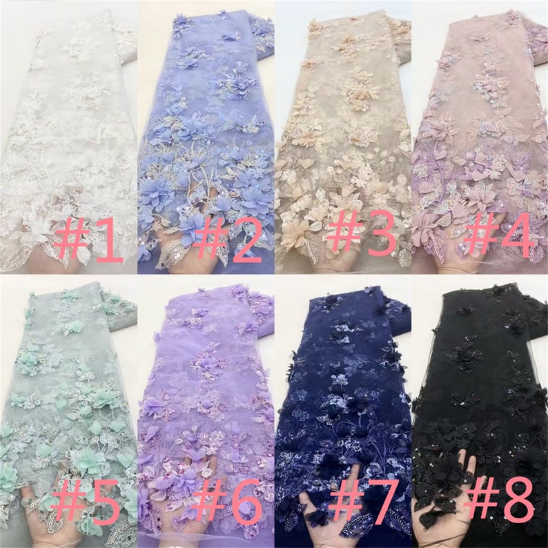 White tulle 3d flower fabric, sequin mesh fabric, DIY wedding bridal evening dress sold by the yard image 2