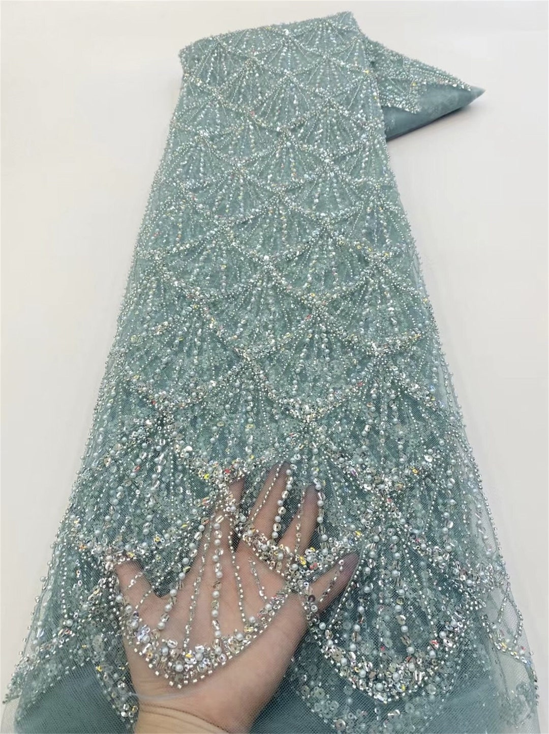 Swirl-Vine Sequin Lace Mesh Fabric