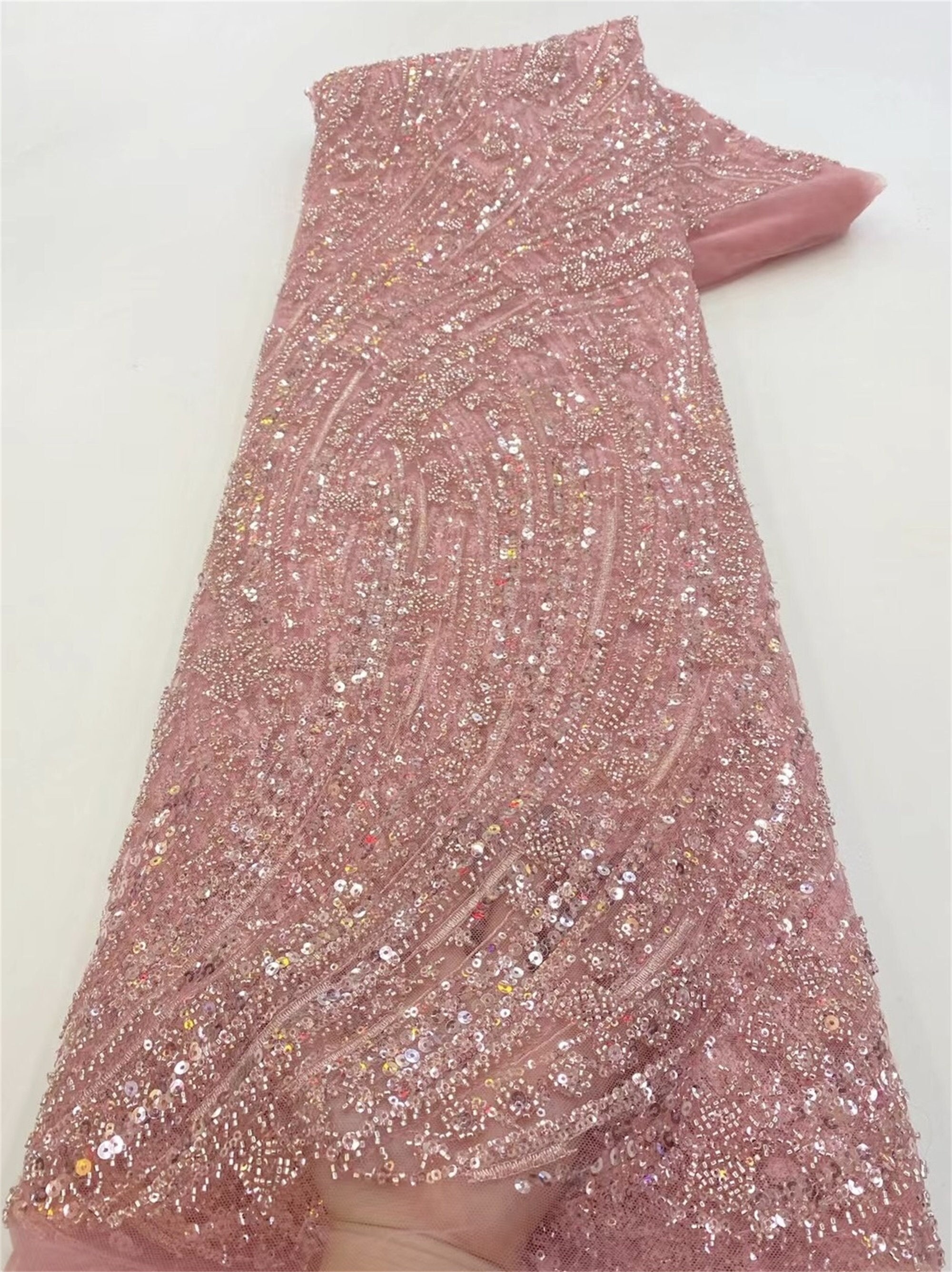 Beaded Pink Satin Fabric By the Yard Pre Order