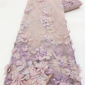 White tulle 3d flower fabric, sequin mesh fabric, DIY wedding bridal evening dress sold by the yard image 4