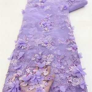 White tulle 3d flower fabric, sequin mesh fabric, DIY wedding bridal evening dress sold by the yard image 7