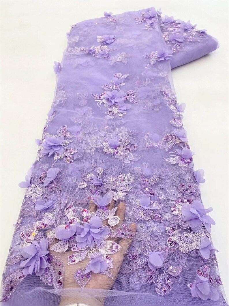 White tulle 3d flower fabric, sequin mesh fabric, DIY wedding bridal evening dress sold by the yard image 7