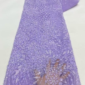 Sequined Floral Tulle Fabric,Purple Beaded Fabric,3d Flower Lace Fabric,High-End Clothing Fabric,Tulle Fabric,Lace Mesh Fabric