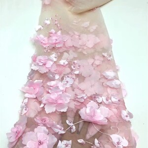 White floral tulle fabric, pearl floral lace fabric, suitable for dresses, bridal veil fabric, lace mesh image 8