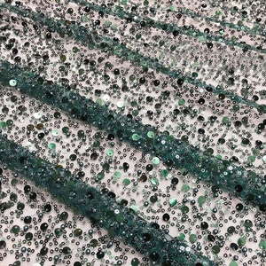 Luxury Pearls Sequins Tulle,Green Tulle Lace Fabric,DIY Evening dress Tulle,Wedding Dress Tulle Fabric