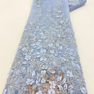 3D Floral Tulle Fabric, Sequin Beaded Mesh Fabric, Apparel Fabric, Sold By The Yard