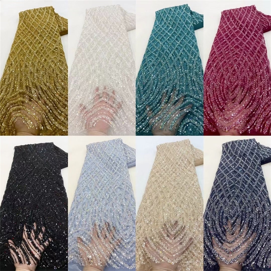 Mesh Sequin Beaded Tulle Fabric, Heavy Beaded Mesh, DIY Clothing Design