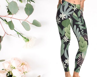 Botanical leggings, nature leggings, floral leggings, fun leggings, fun yoga pants, pattern yoga pants, floral yoga pants, leggins pattern