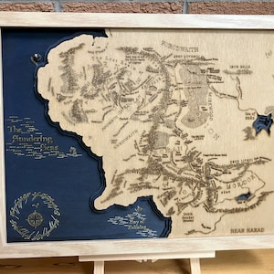 Herr der Ringe - Mittelerde 3D Reliefkarte Kunst aus Holz