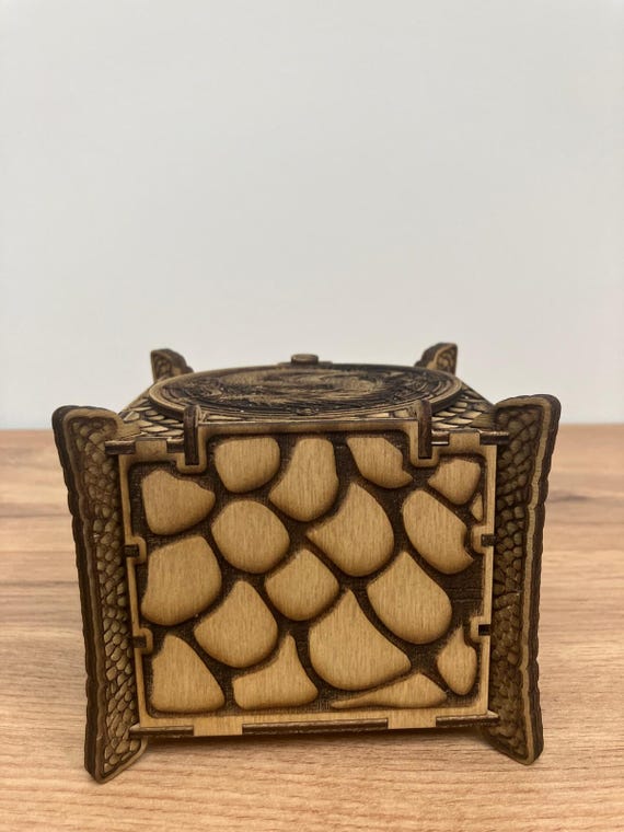 Wooden Dragon Box With Integrated Hinge and Dragon Scales