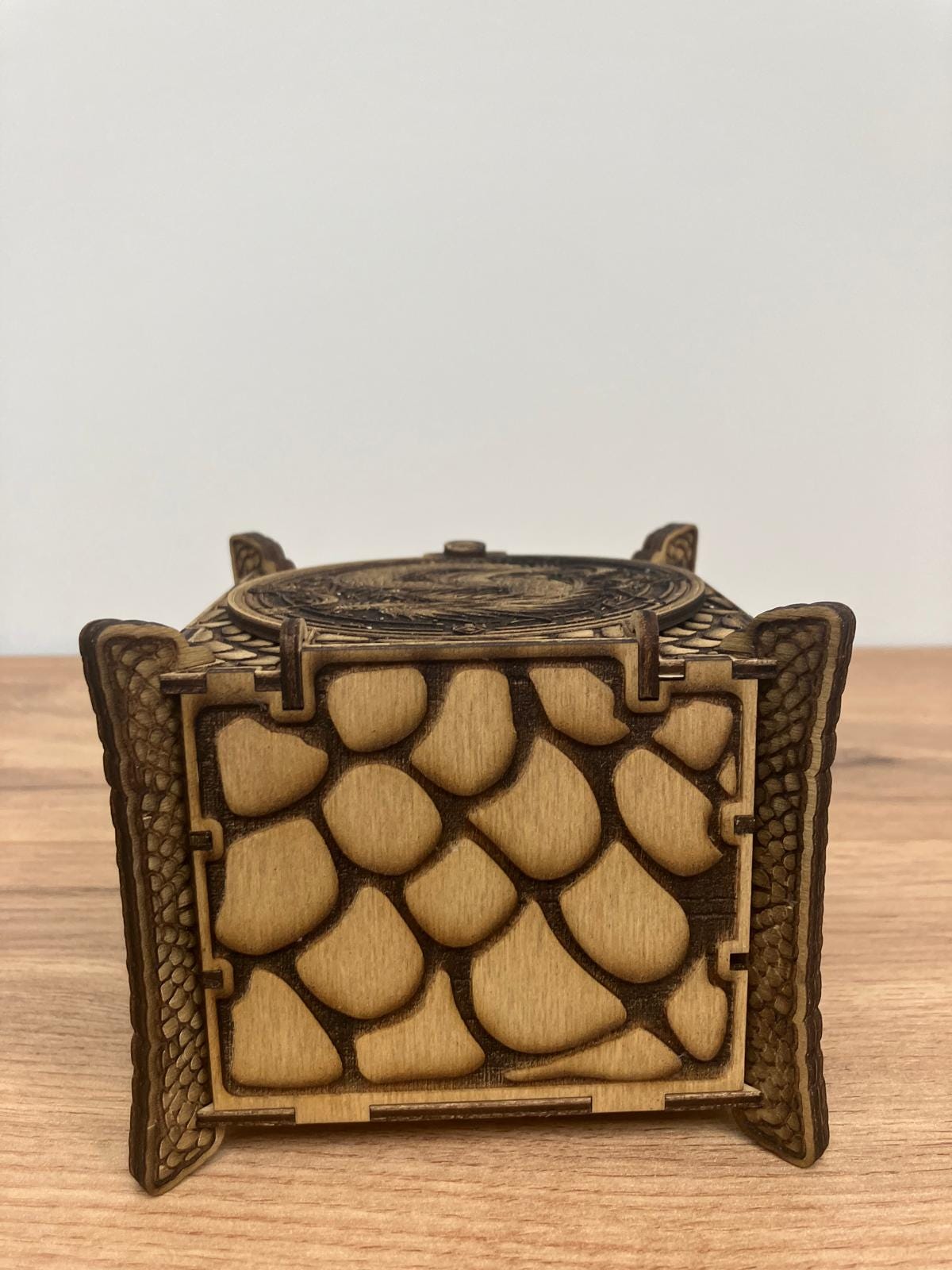 Wooden Dragon Box With Integrated Hinge and Dragon Scales