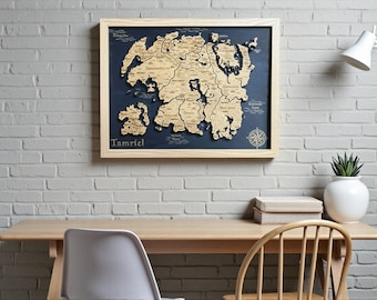 Tamriel - Elder Schriftrollen 3D Reliefkarte Wandbild aus Holz