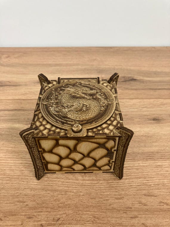Wooden Dragon Box With Integrated Hinge and Dragon Scales